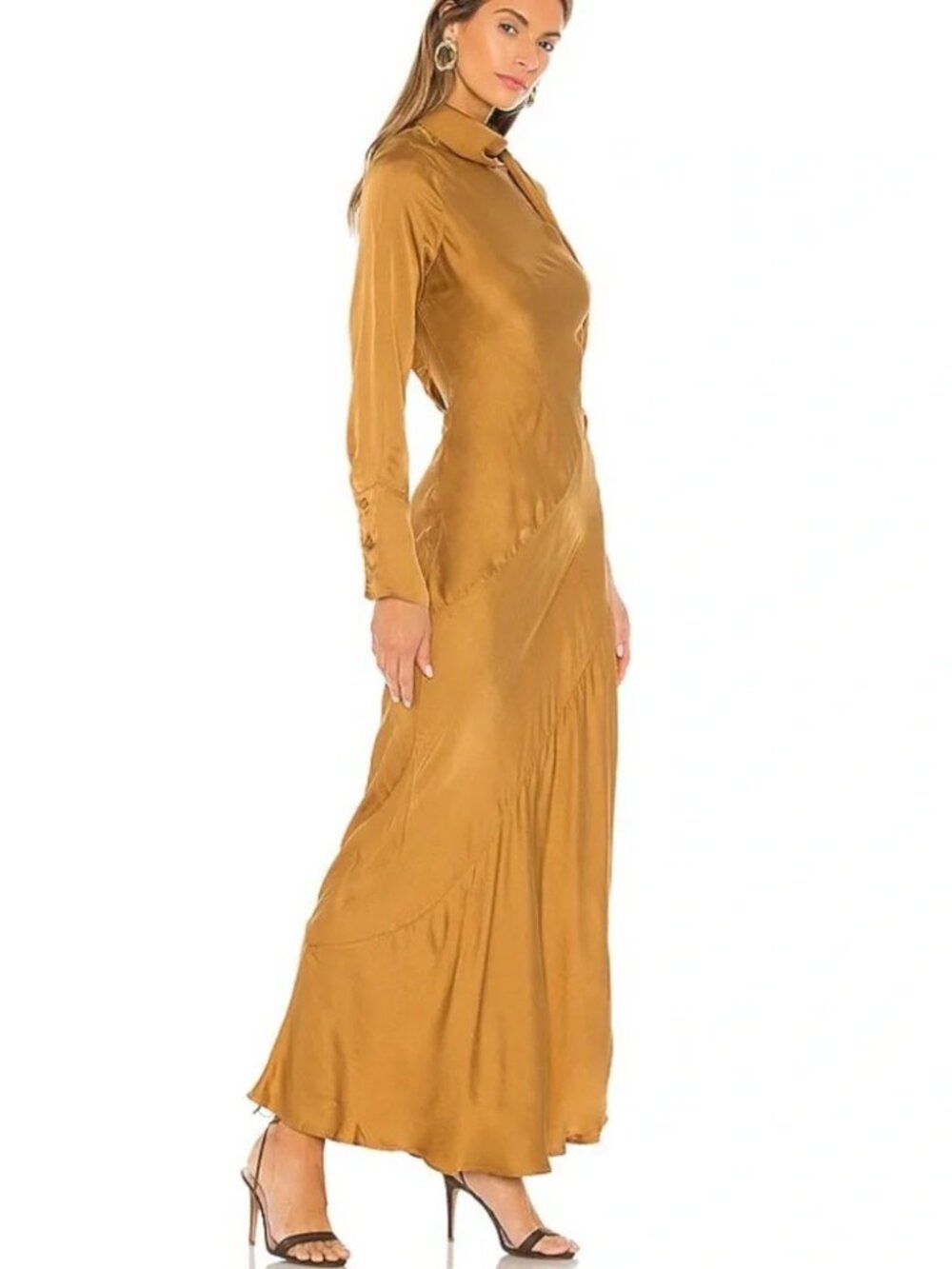 Young Fabulous & Broke Febe Olive Bark (Dark Gold) One Shoulder Maxi Dress - Picture 3 of 4